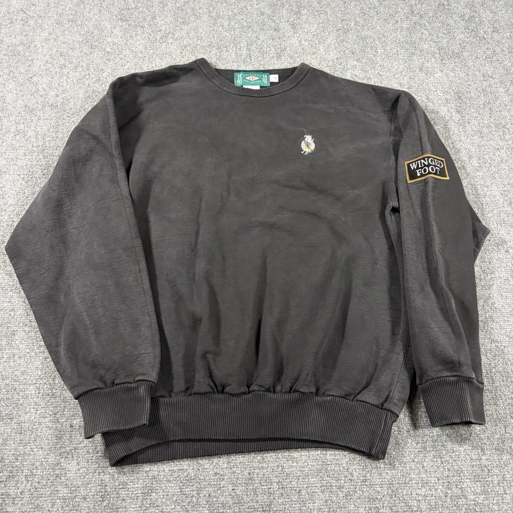 Vintage Winged Foot Golf Sweatshirt Medium Black Faded Patch 90s Club Heavy SDI